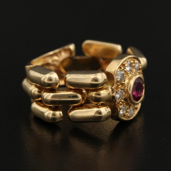 MODA ITALIA / 1.25 CT Diamond & Ruby ring / 18K Yellow gold - Picture 3 of 7